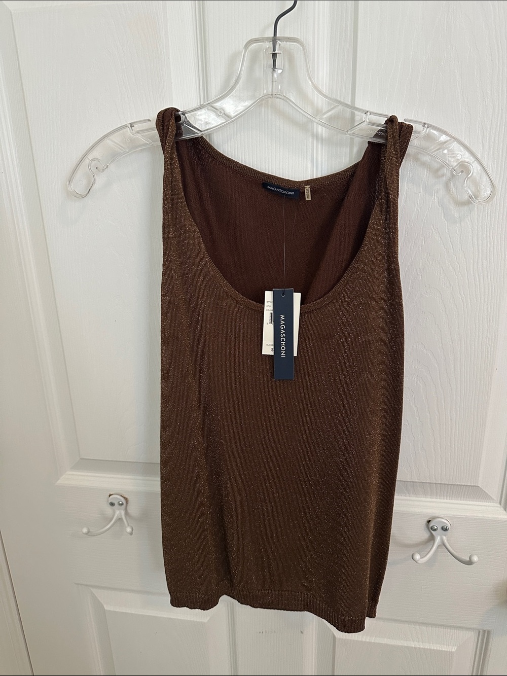 Magaschoni Brown Metallic Scoop Neck Tank
